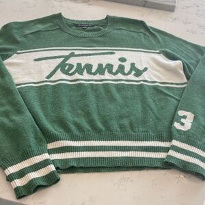 Stateside Green and White 'Tennis' Crew part Cashmere Sweater